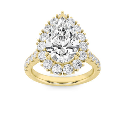 4CTW Pear Shaped Lab Grown Diamond (F/VS) Bold Classic Engagement Ring in 14K Gold