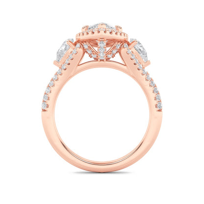 3CTW Marquise Shaped Lab Grown Diamond (F/VS) Three Stone Bold Accented Engagement Ring in 14K Gold