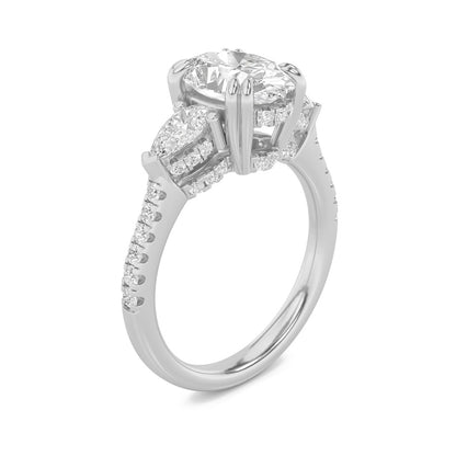 3CTW Oval Shaped Lab Grown Diamond (F/VS) Three Stone Accented Engagement Ring in 14K Gold