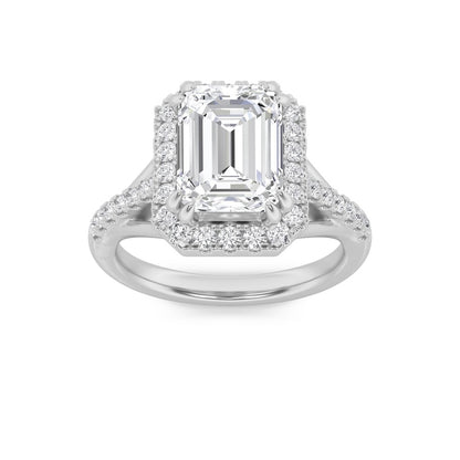 3CTW Emerald Shaped Lab Grown Diamond (F/VS) Halo Accented Engagement Ring in 14K Gold