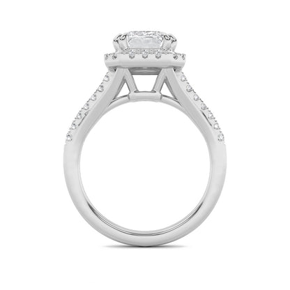 3CTW Emerald Shaped Lab Grown Diamond (F/VS) Halo Accented Engagement Ring in 14K Gold