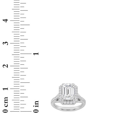 3CTW Emerald Shaped Lab Grown Diamond (F/VS) Halo Accented Engagement Ring in 14K Gold