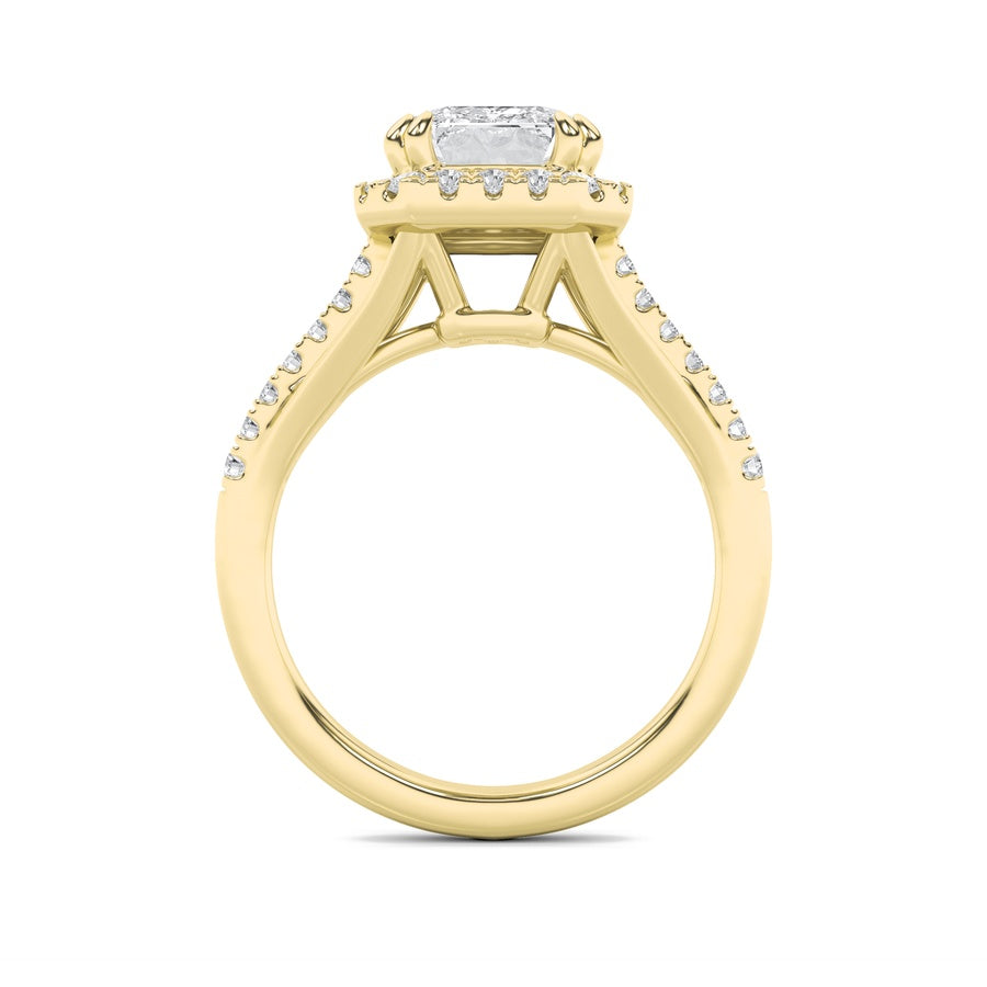 3CTW Emerald Shaped Lab Grown Diamond (F/VS) Halo Accented Engagement Ring in 14K Gold