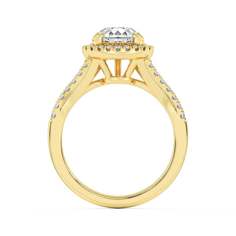 3CTW Pear Shaped Lab Grown Diamond (F/VS) Halo Accented Engagement Ring in 14K Gold