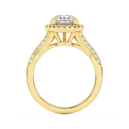 3CTW Pear Shaped Lab Grown Diamond (F/VS) Halo Accented Engagement Ring in 14K Gold