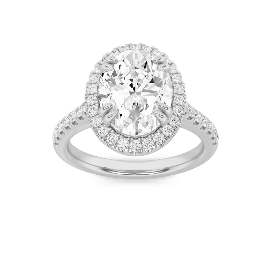 3CTW Oval Shaped Lab Grown Diamond (F/VS) Classic Halo Accented Engagement Ring in 14K Gold