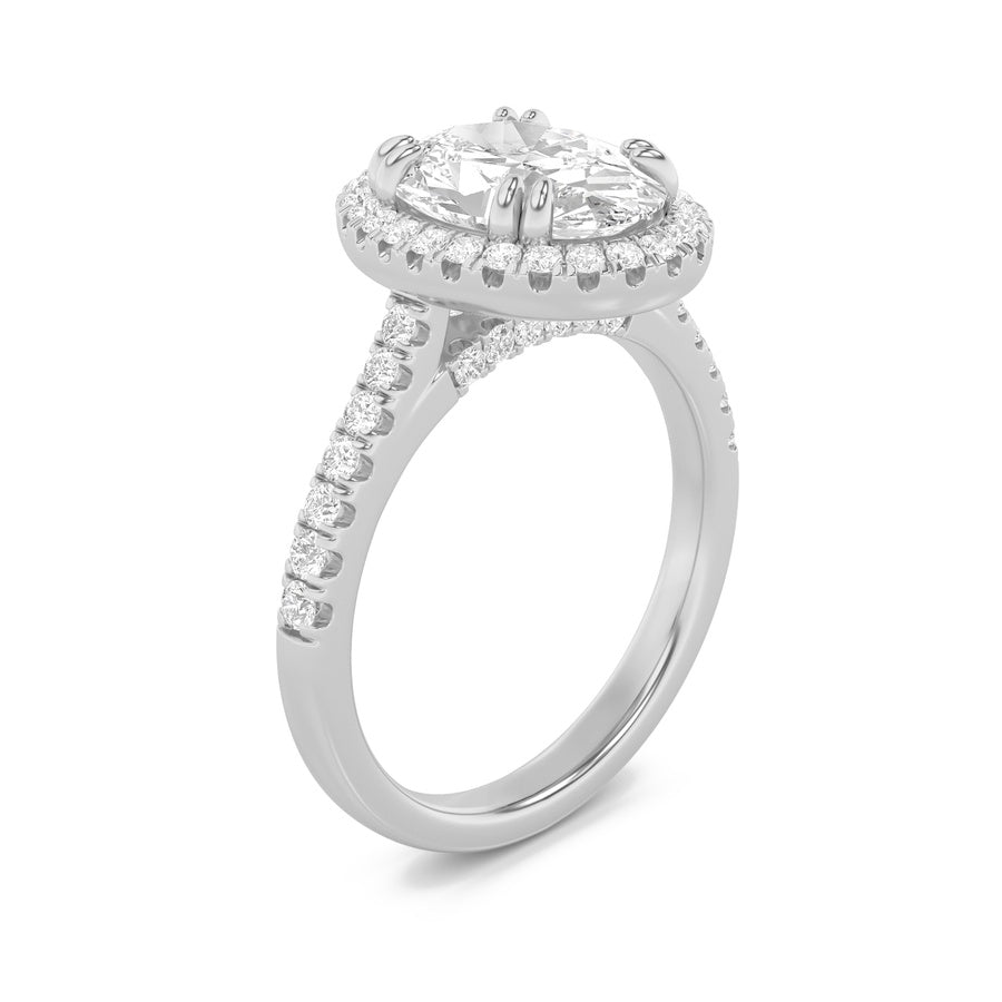 3CTW Oval Shaped Lab Grown Diamond (F/VS) Classic Halo Accented Engagement Ring in 14K Gold