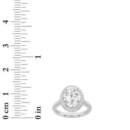 3CTW Oval Shaped Lab Grown Diamond (F/VS) Classic Halo Accented Engagement Ring in 14K Gold