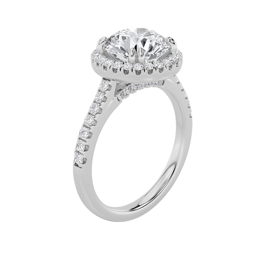 5CTW Round Shaped Lab Grown Diamond (F/VS) Classic Halo Accented Engagement Ring in 14K Gold