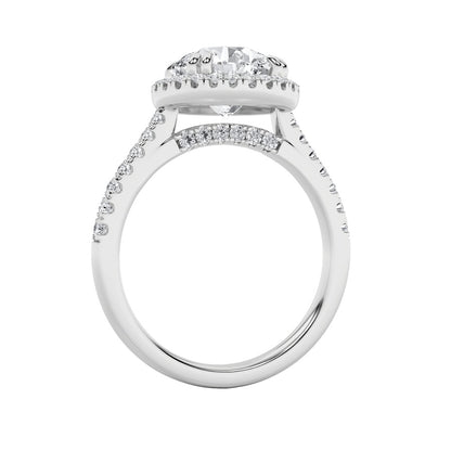 5CTW Round Shaped Lab Grown Diamond (F/VS) Classic Halo Accented Engagement Ring in 14K Gold
