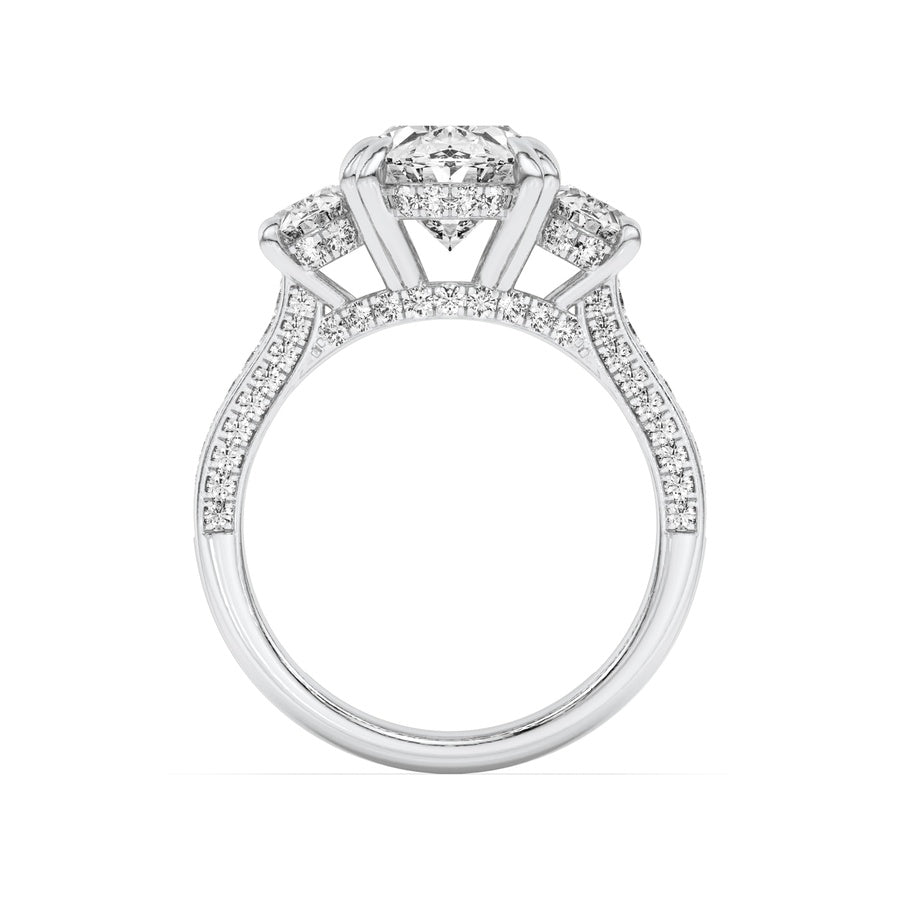 3CTW Oval Shaped Lab Grown Diamond (F/VS) Three Stone Accented Engagement Ring in 14K Gold