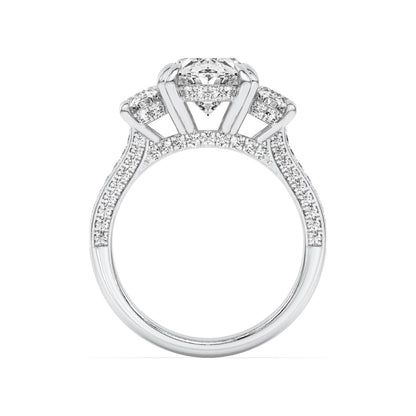 3CTW Oval Shaped Lab Grown Diamond (F/VS) Three Stone Accented Engagement Ring in 14K Gold