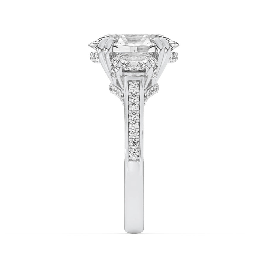 3CTW Oval Shaped Lab Grown Diamond (F/VS) Three Stone Accented Engagement Ring in 14K Gold