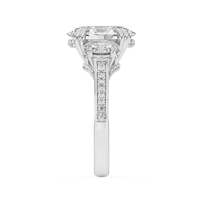3CTW Oval Shaped Lab Grown Diamond (F/VS) Three Stone Accented Engagement Ring in 14K Gold