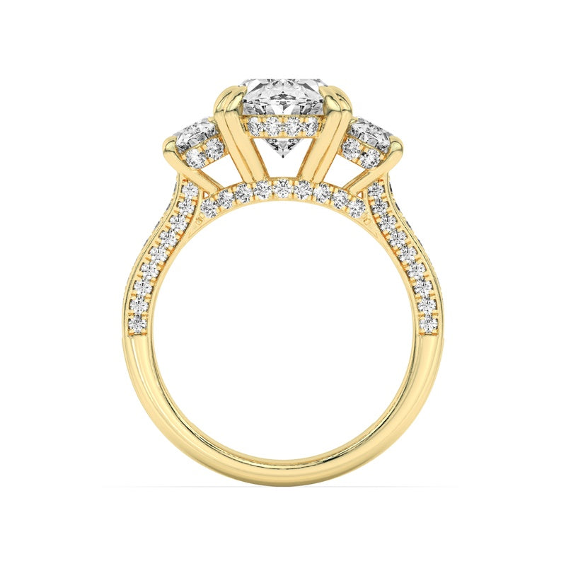 5CTW Oval Shaped Lab Grown Diamond (F/VS) Three Stone Accented Engagement Ring in 14K Gold