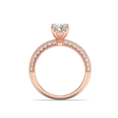1.75CTW Elongated Cushion Shaped Lab Grown Diamond (F/VS) Three Row Micro Pave Engagement Ring in 14K Gold