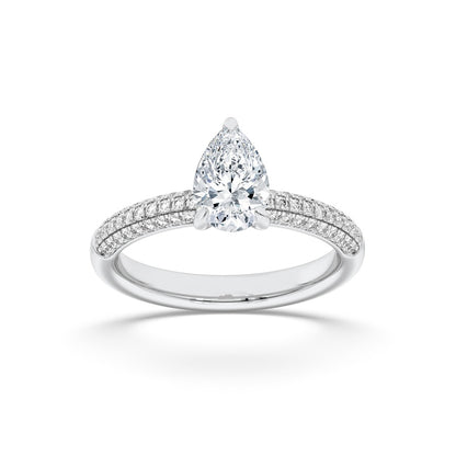 1.5CTW Pear Shaped Lab Grown Diamond (F/VS) Three Row Micro Pave Engagement Ring in 14K Gold