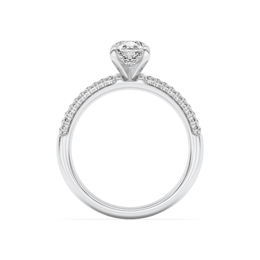 1.5CTW Pear Shaped Lab Grown Diamond (F/VS) Three Row Micro Pave Engagement Ring in 14K Gold