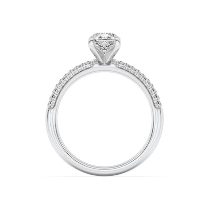 1.5CTW Pear Shaped Lab Grown Diamond (F/VS) Three Row Micro Pave Engagement Ring in 14K Gold