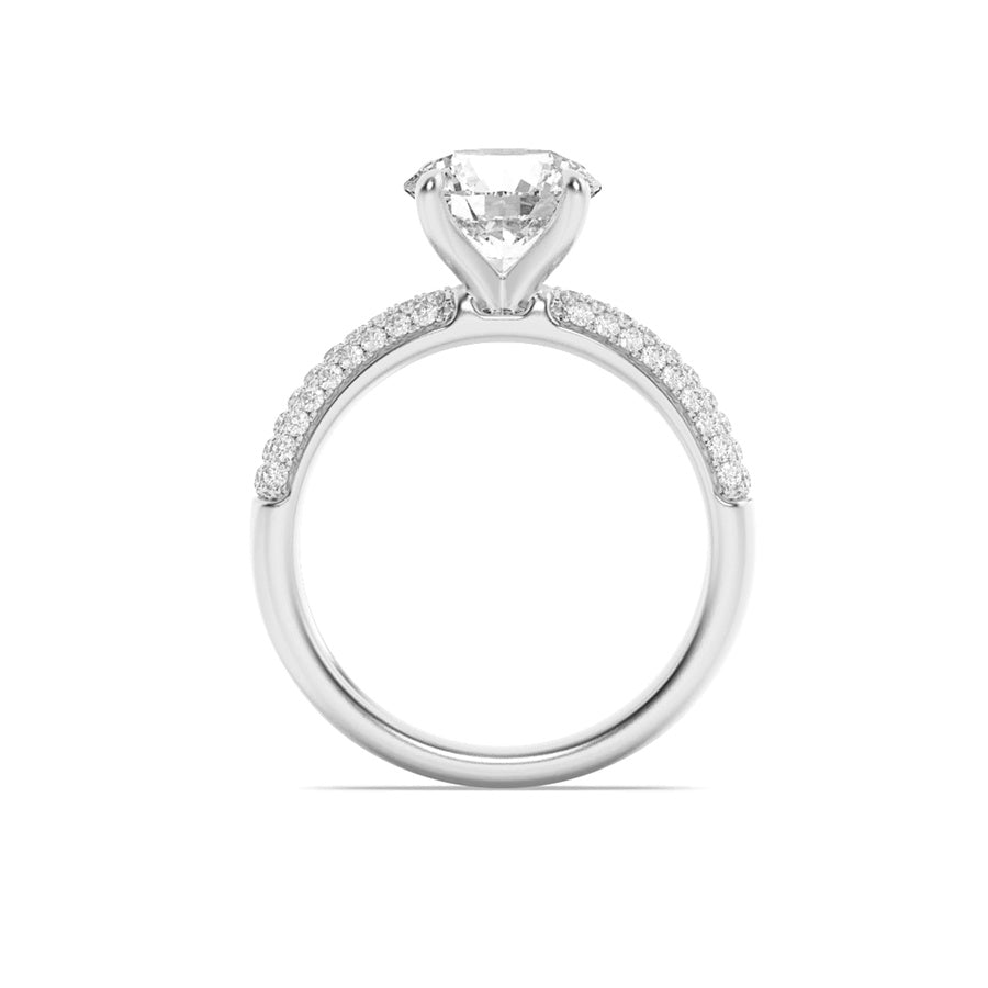 1.5CTW Round Shaped Lab Grown Diamond (F/VS) Three Row Micro Pave Engagement Ring in 14K Gold