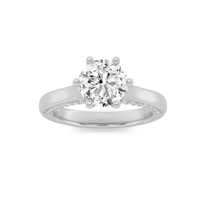 1.25CTW Round Shaped Lab Grown Diamond (F/VS) Tulip Motif Accented Engagement Ring in 14K Gold