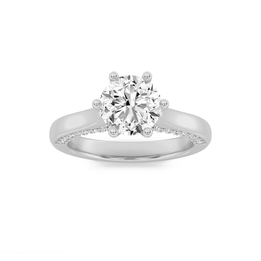 1.25CTW Round Shaped Lab Grown Diamond (F/VS) Tulip Motif Accented Engagement Ring in 14K Gold