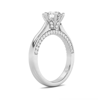 1.25CTW Round Shaped Lab Grown Diamond (F/VS) Tulip Motif Accented Engagement Ring in 14K Gold