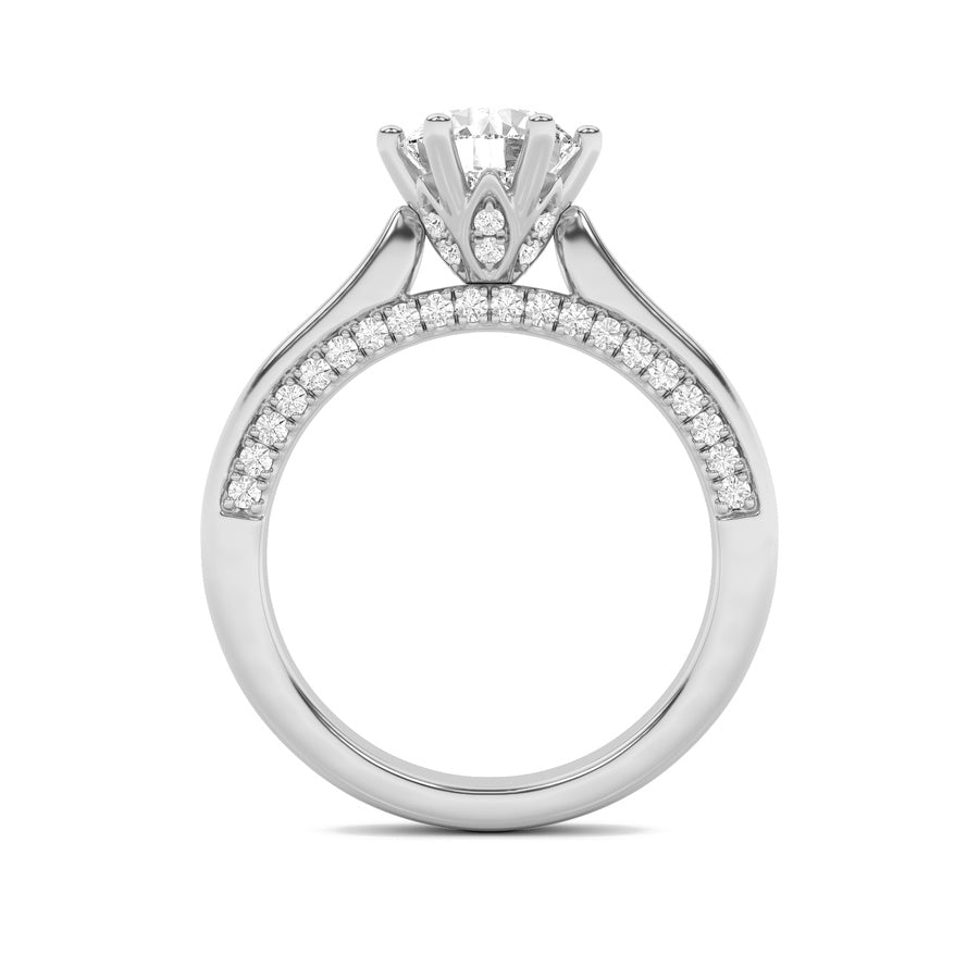 1.25CTW Round Shaped Lab Grown Diamond (F/VS) Tulip Motif Accented Engagement Ring in 14K Gold