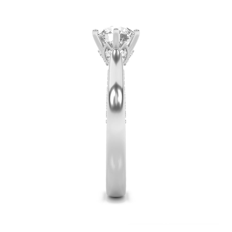 1.25CTW Round Shaped Lab Grown Diamond (F/VS) Tulip Motif Accented Engagement Ring in 14K Gold