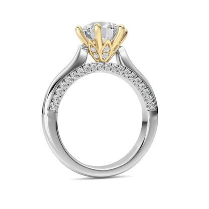 2CTW Round Shaped Lab Grown Diamond (F/VS) Tulip Motif Accented Engagement Ring in 14K Gold