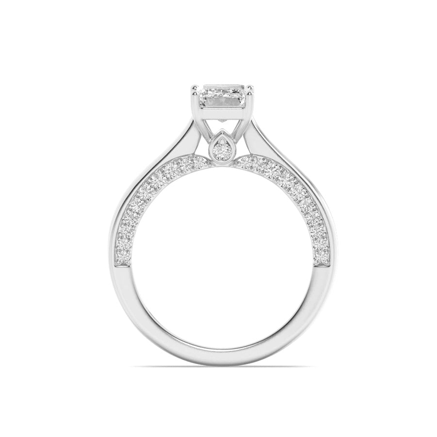 2CTW Emerald Shaped Lab Grown Diamond (G/VS) Accented Bridge Shank Engagement Ring in 14K Gold