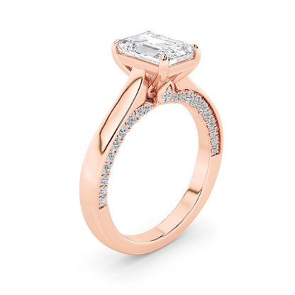 2CTW Emerald Shaped Lab Grown Diamond (G/VS) Accented Bridge Shank Engagement Ring in 14K Gold