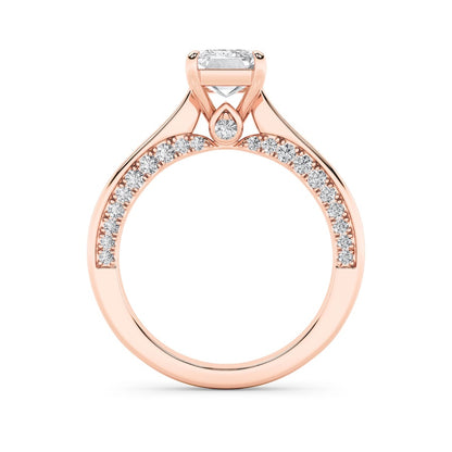 2CTW Emerald Shaped Lab Grown Diamond (G/VS) Accented Bridge Shank Engagement Ring in 14K Gold