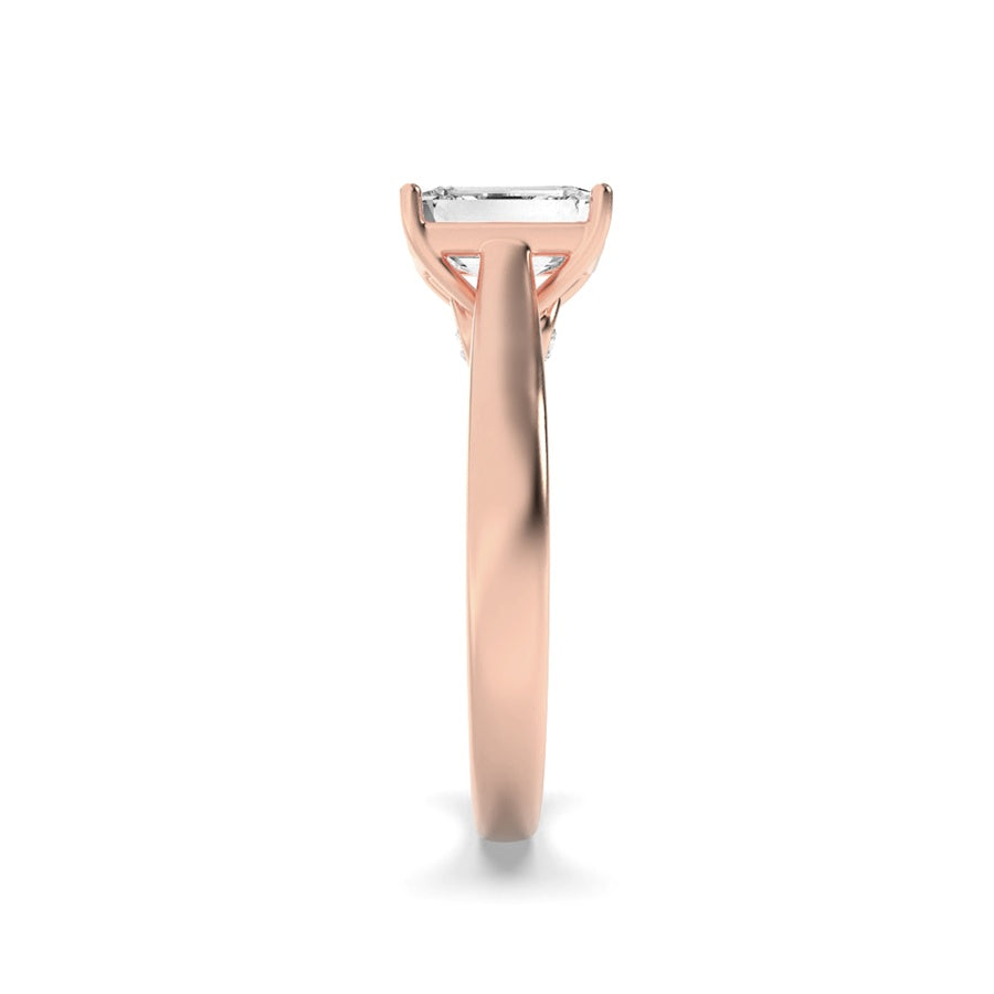 2CTW Emerald Shaped Lab Grown Diamond (G/VS) Accented Bridge Shank Engagement Ring in 14K Gold