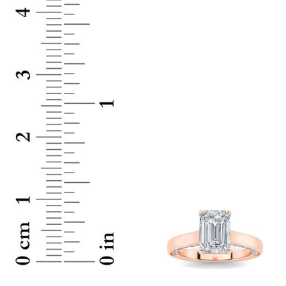 2CTW Emerald Shaped Lab Grown Diamond (G/VS) Accented Bridge Shank Engagement Ring in 14K Gold