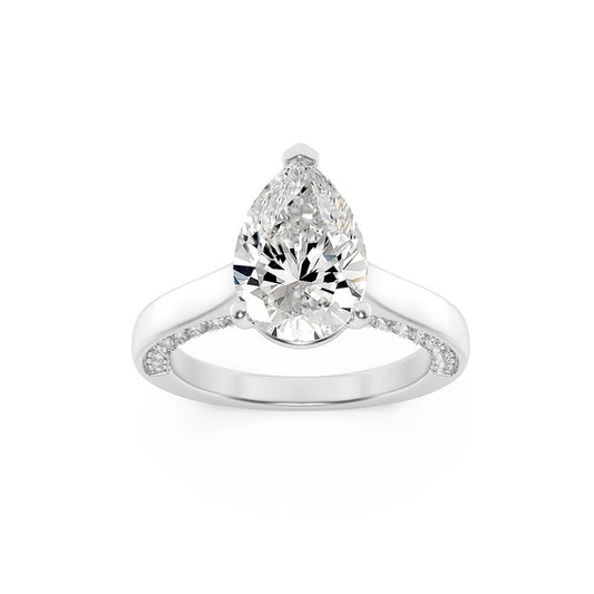1.25CTW Pear Shaped Lab Grown Diamond (F/VS) Accented Bridge Shank Engagement Ring in 14K Gold
