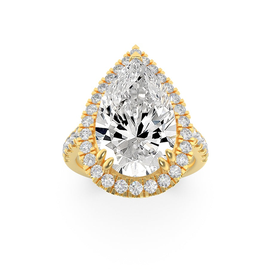 3CTW Pear Shaped Lab Grown Diamond (F/VS) Bolld Accented Halo Engagement Ring in 14K Gold