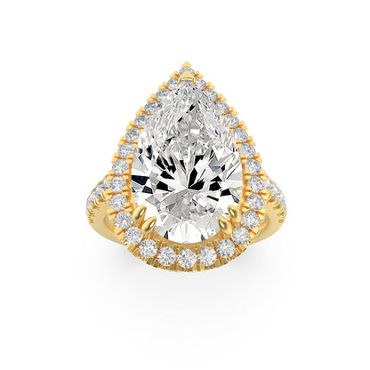 3CTW Pear Shaped Lab Grown Diamond (F/VS) Bolld Accented Halo Engagement Ring in 14K Gold