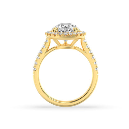 3CTW Pear Shaped Lab Grown Diamond (F/VS) Bolld Accented Halo Engagement Ring in 14K Gold