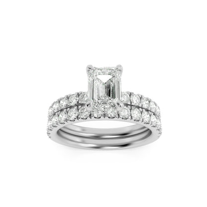 2CTW Emerald Shaped Lab Grown Diamond (F/VS) Classic Accented  Set With Band and Engagement Ring in 14K Gold