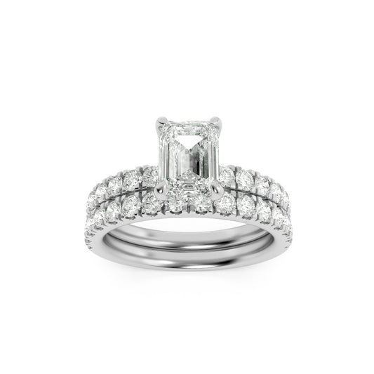 2CTW Emerald Shaped Lab Grown Diamond (F/VS) Classic Accented  Set With Band and Engagement Ring in 14K Gold