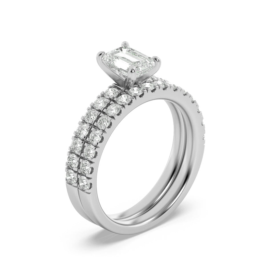 2CTW Emerald Shaped Lab Grown Diamond (F/VS) Classic Accented  Set With Band and Engagement Ring in 14K Gold