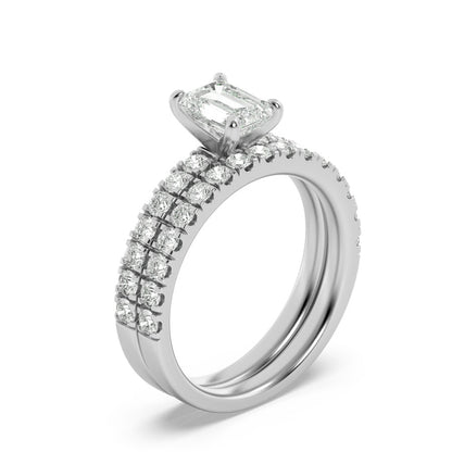2CTW Emerald Shaped Lab Grown Diamond (F/VS) Classic Accented  Set With Band and Engagement Ring in 14K Gold