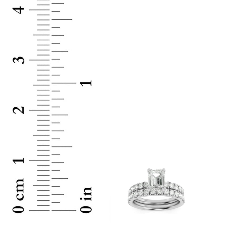 2CTW Emerald Shaped Lab Grown Diamond (F/VS) Classic Accented  Set With Band and Engagement Ring in 14K Gold