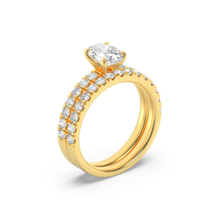 2CTW Oval Shaped Lab Grown Diamond (F/VS) Classic Accented  Set With Band and Engagement Ring in 14K Gold