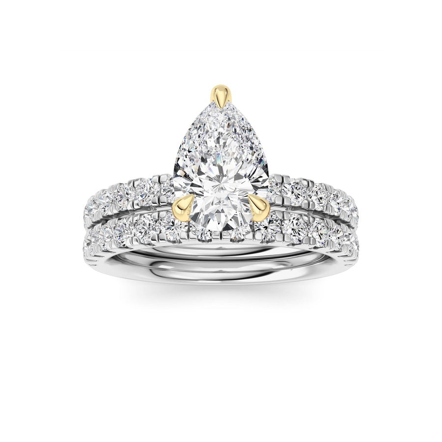 2CTW Pear Shaped Lab Grown Diamond (F/VS) Classic Accented  Set With Band and Engagement Ring in 14K Gold