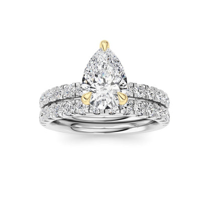 2CTW Pear Shaped Lab Grown Diamond (F/VS) Classic Accented  Set With Band and Engagement Ring in 14K Gold