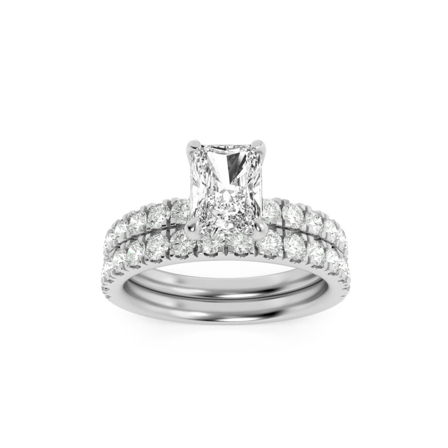 2CTW Radiant Shaped Lab Grown Diamond (F/VS) Classic Accented Set With Band and Engagement Ring in 14K Gold