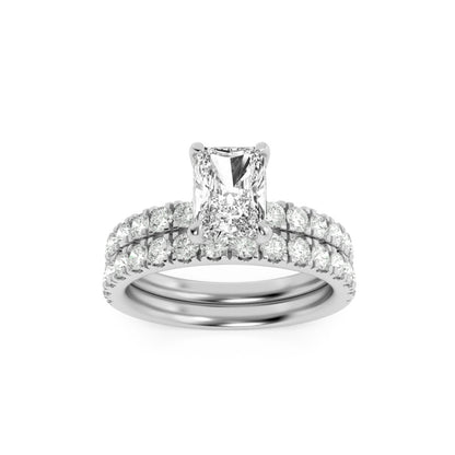 2CTW Radiant Shaped Lab Grown Diamond (F/VS) Classic Accented Set With Band and Engagement Ring in 14K Gold