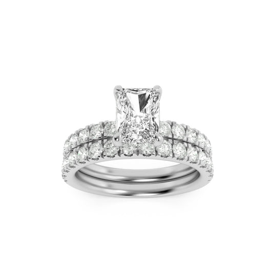 2CTW Radiant Shaped Lab Grown Diamond (F/VS) Classic Accented Set With Band and Engagement Ring in 14K Gold